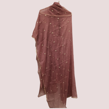 Chiffon Embroidery Laced Dupatta - Dark Pink
