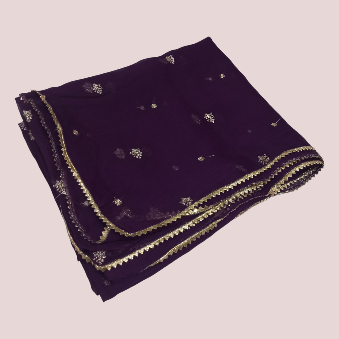 Chiffon Embroidery Laced Dupatta - Grape