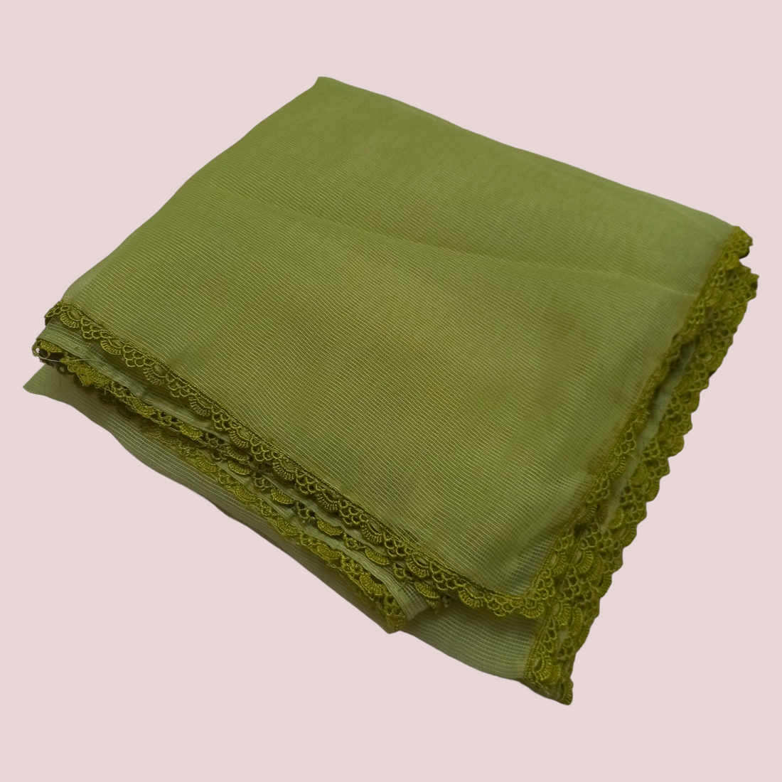 Organza Net Laced Dupatta - Apple Green