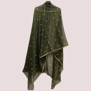 Chiffon Embroidery Laced Dupatta - Heena Green