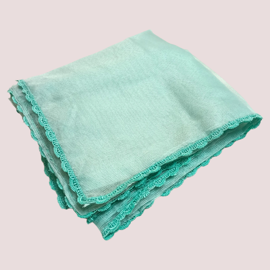 Organza Net Laced Dupatta - Aqua Green